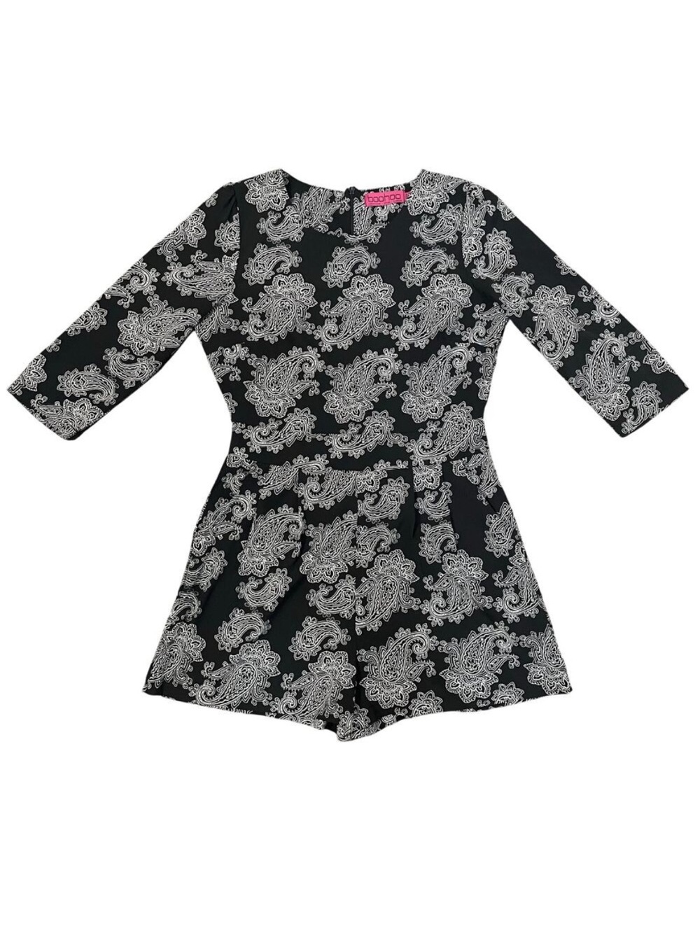 Boohoo Paisley 3/4 Sleeve One-Piece Romper Women’s Size 6 Black White